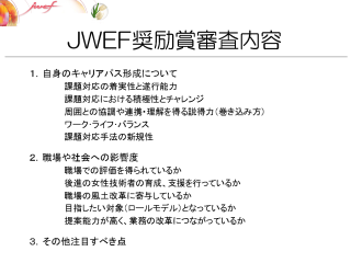 JWEF奨励賞審査内容